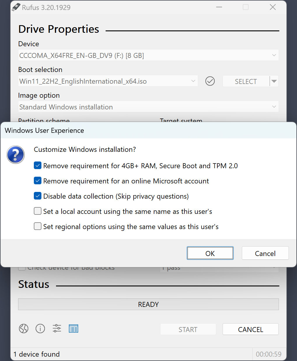 Rufus ARM64 Windows 11 bootable USB creator running on Surface Pro X